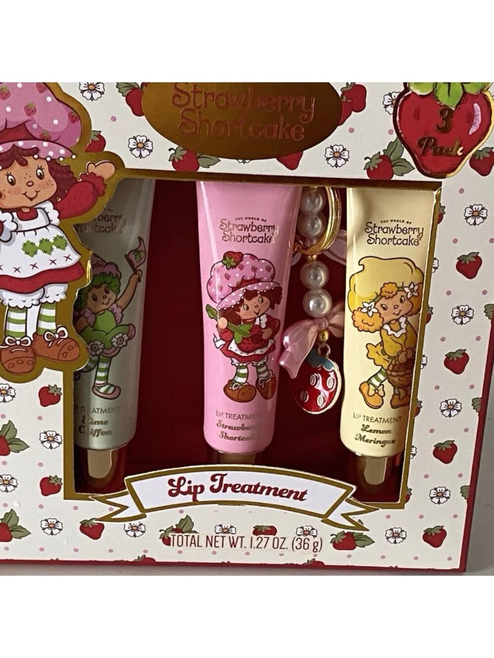 Set Of 3 Strawberry Shortcake Lip Treatment‎ Lime Chiffon Lemon Meringue W/Charm